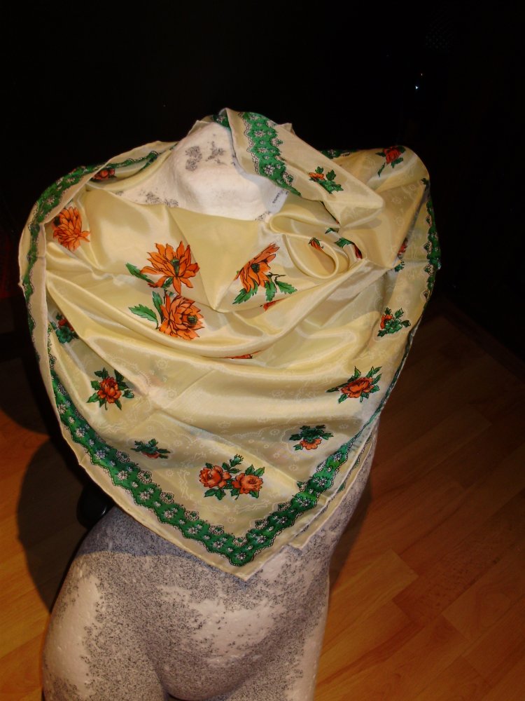 Tuch Seide beige orangefarbene Blumen 78 x 78 cm Neu