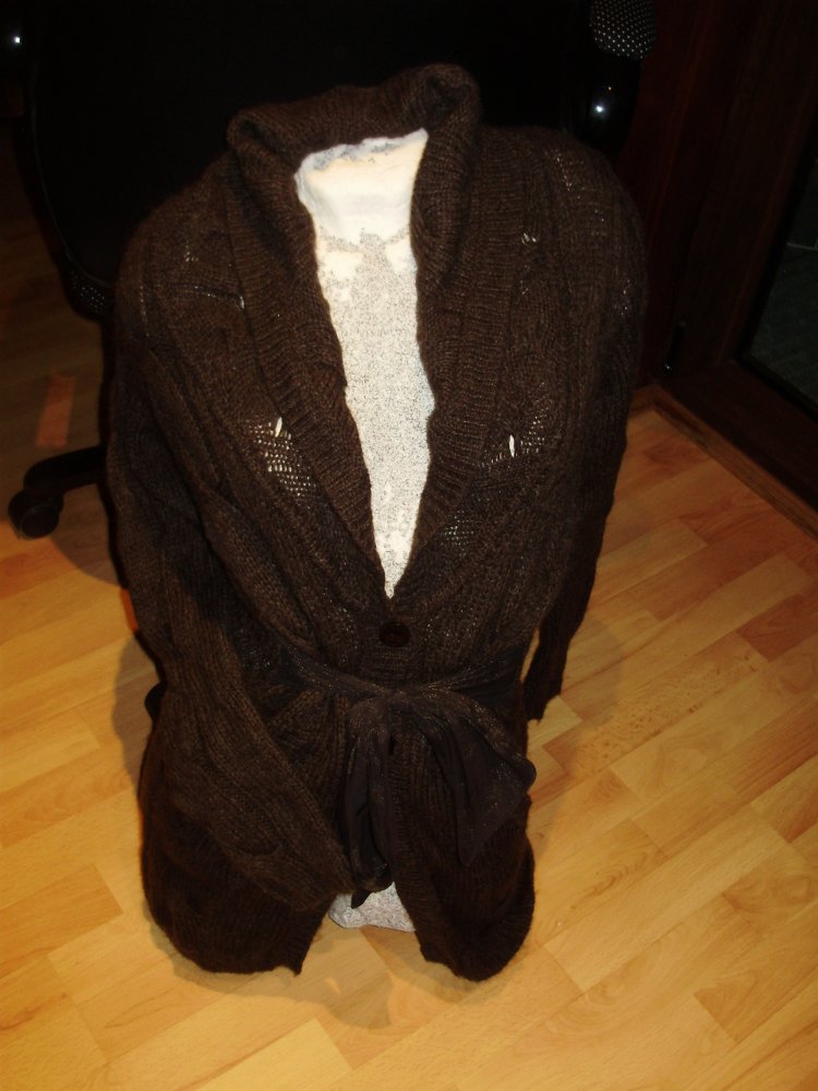 Riccovero Strickmantel ausgefallen dbraun Lammwolle/ Angora S