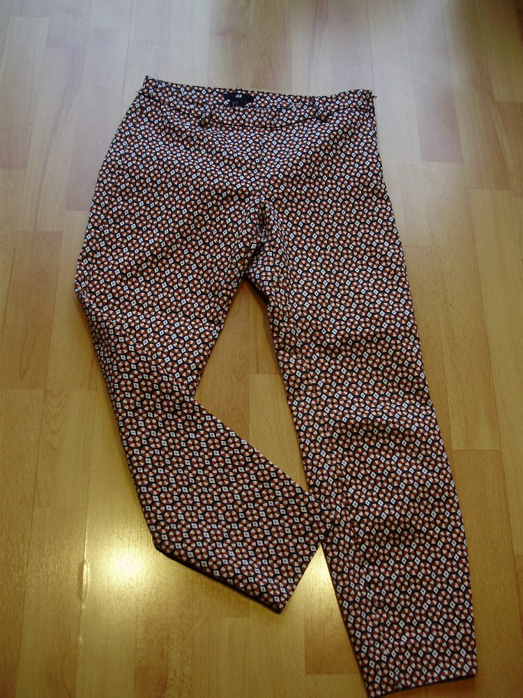 H&M Hose Stretch slim Muster in Schwarz/ Braun/ Weiß Gr 34 S