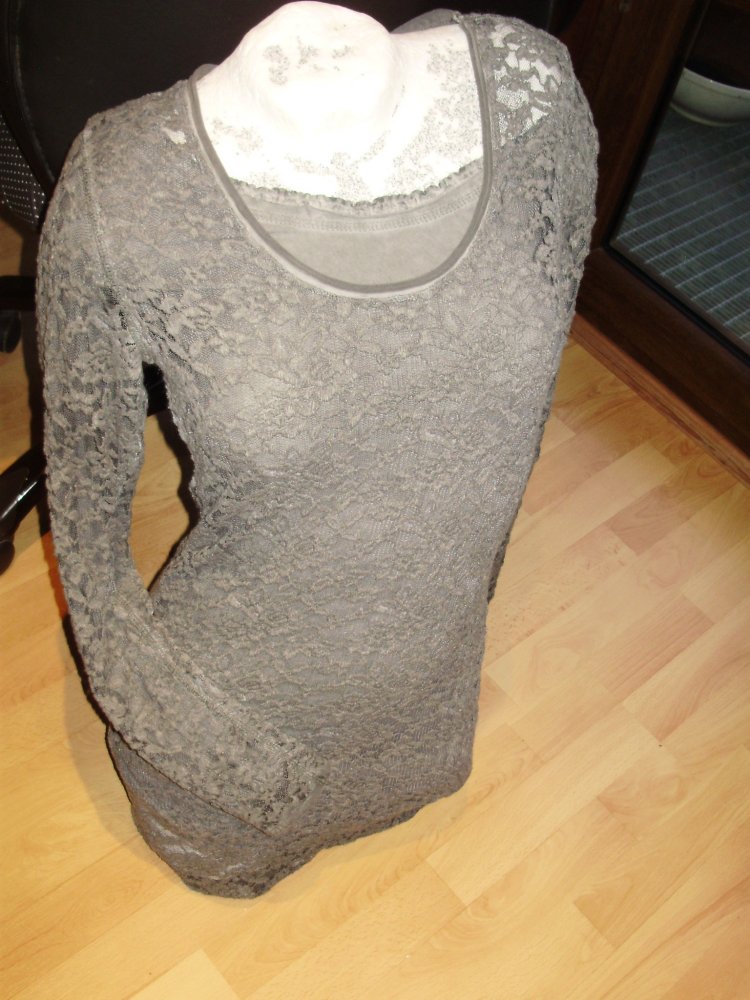 Frozen Kleid Spitze zwei in einem LA grau khaki BW Seide S