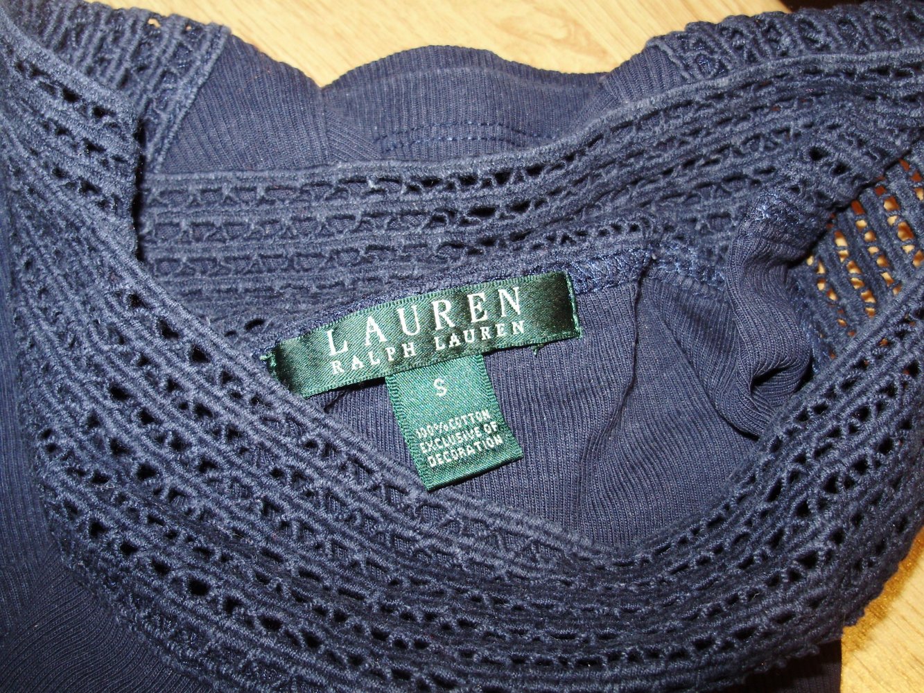 Ralph Lauren Shirt 7/8 Arm dunkelblau Lochmusterstickerei an Ausschnitt S