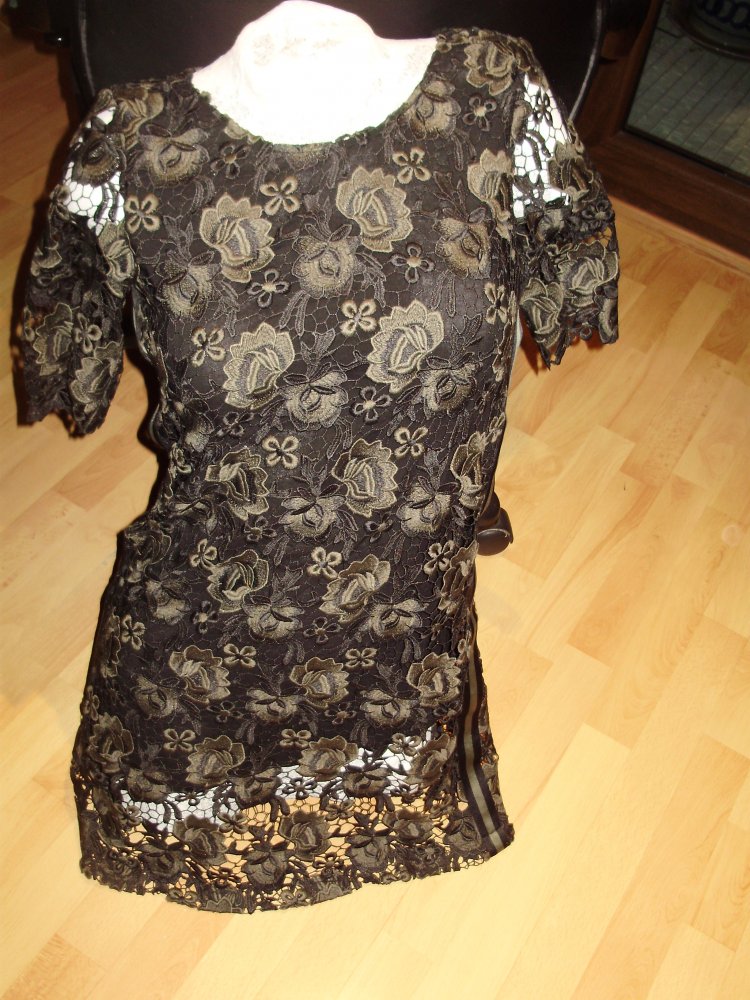 More & More Kleid schwarz khaki Spitze 36 wie neu
