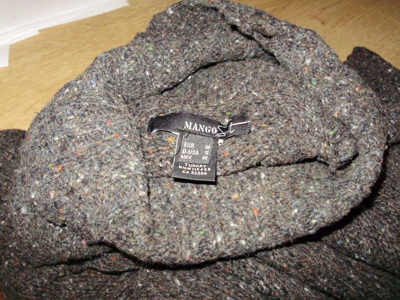 Mango Poncho Pullover wie Tweed meliert grau braun M