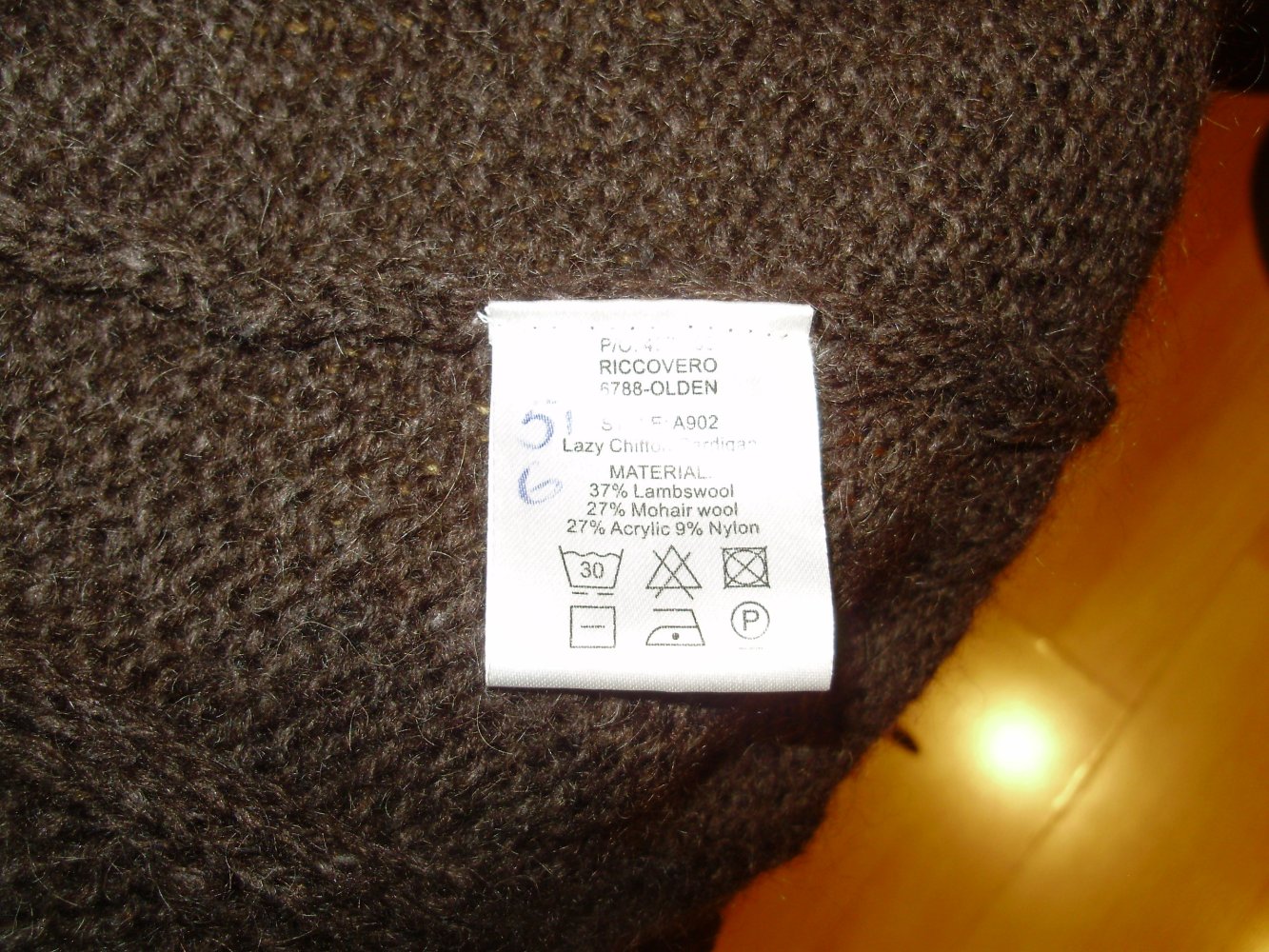 Riccovero Strickmantel ausgefallen dbraun Lammwolle/ Angora S