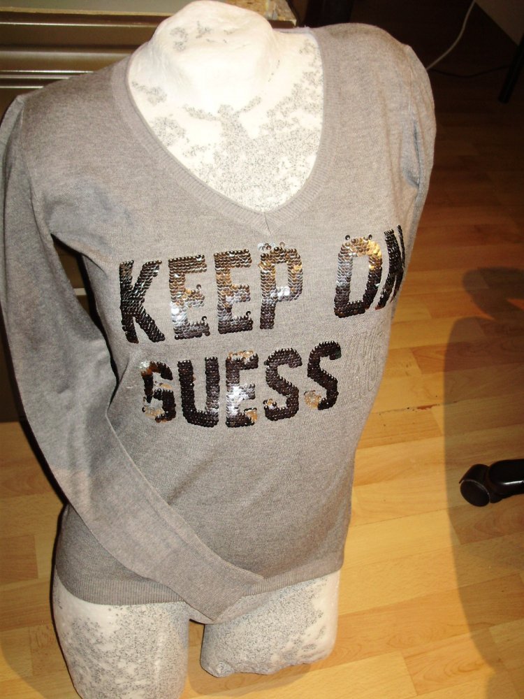 Guess Pullover Feinstrick grau Pailletten S M