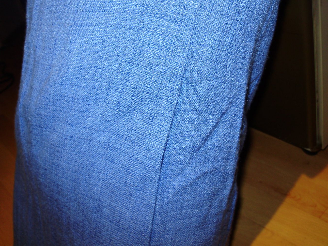 Kleid Etui Leinen blau senffarben S passend