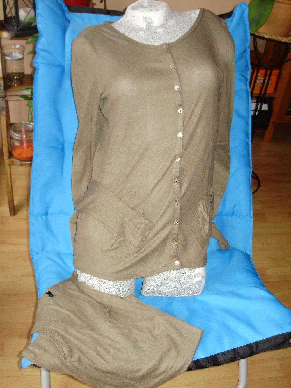 benetton Twin Set khaki Wolle/ Viskose leicht Longform M