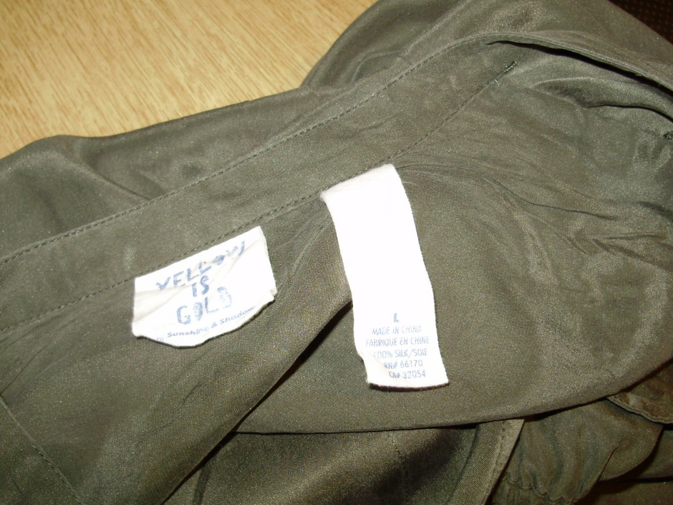 Kleid Hemdblusen Kleid 100% Seide khaki L