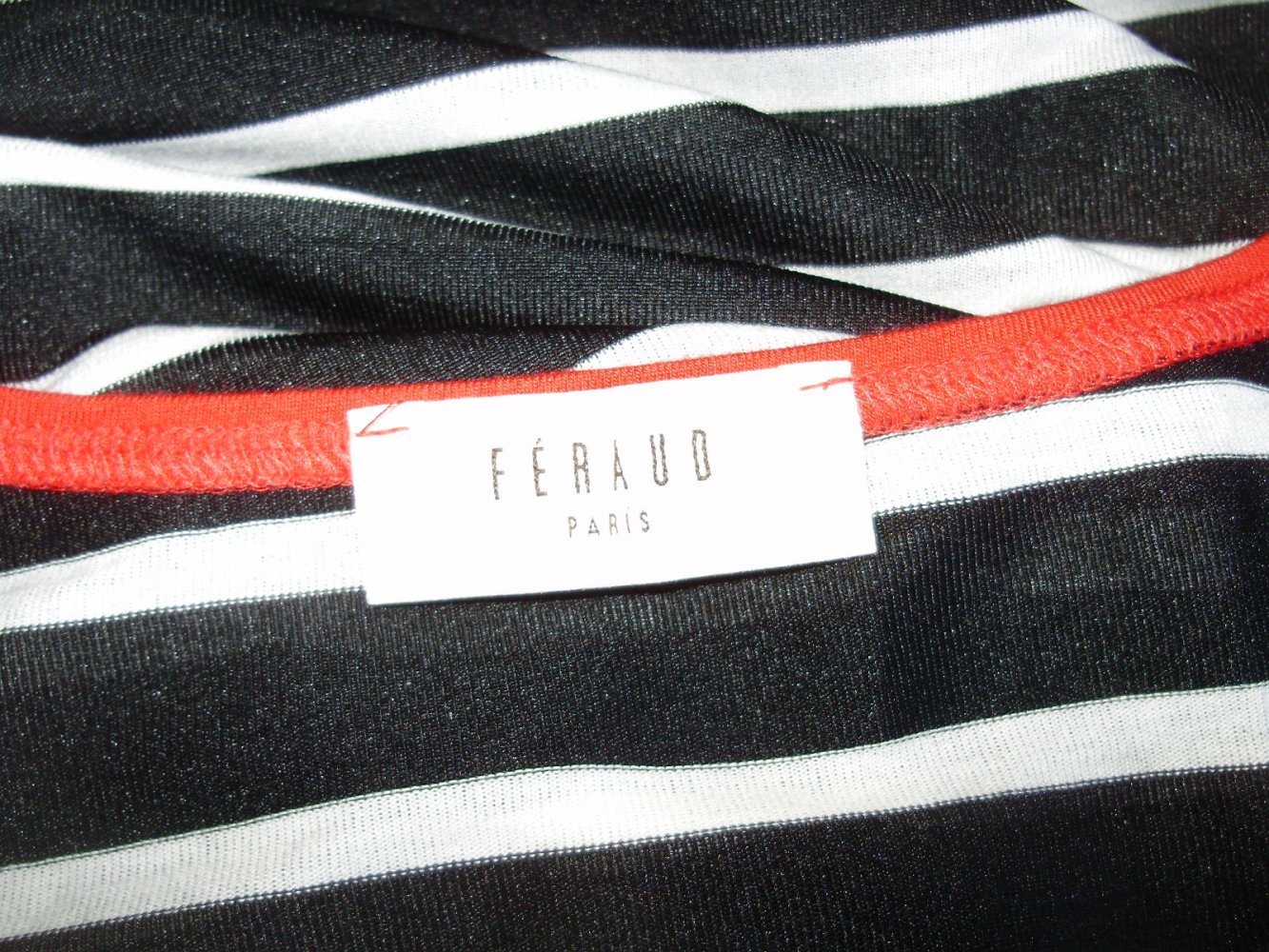 Feraud Paris Kleid Streifen schwarz weiß roter Gürtel Gr 40