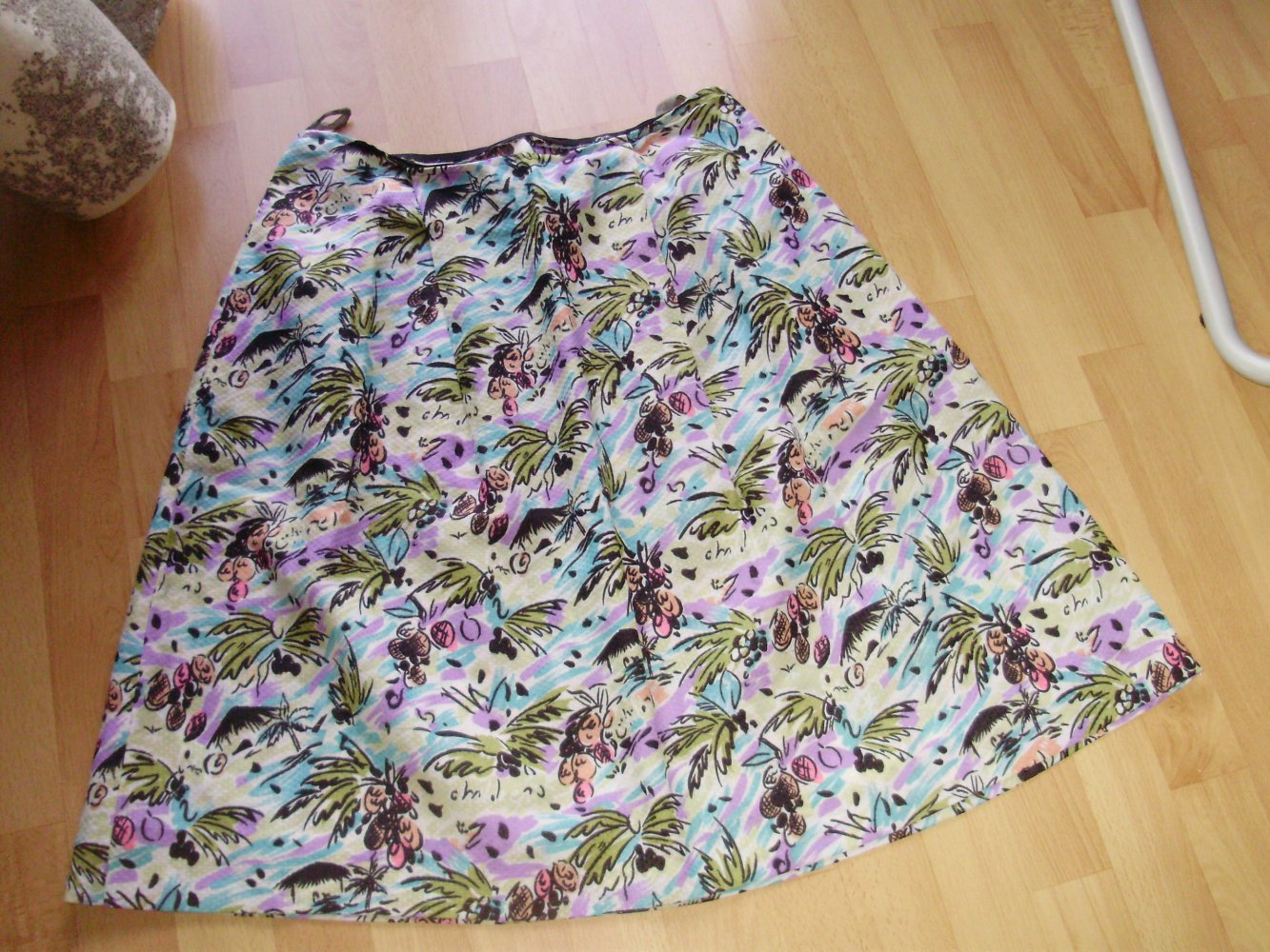 Rock midi leicht bunt Palmen Vintage 40/42