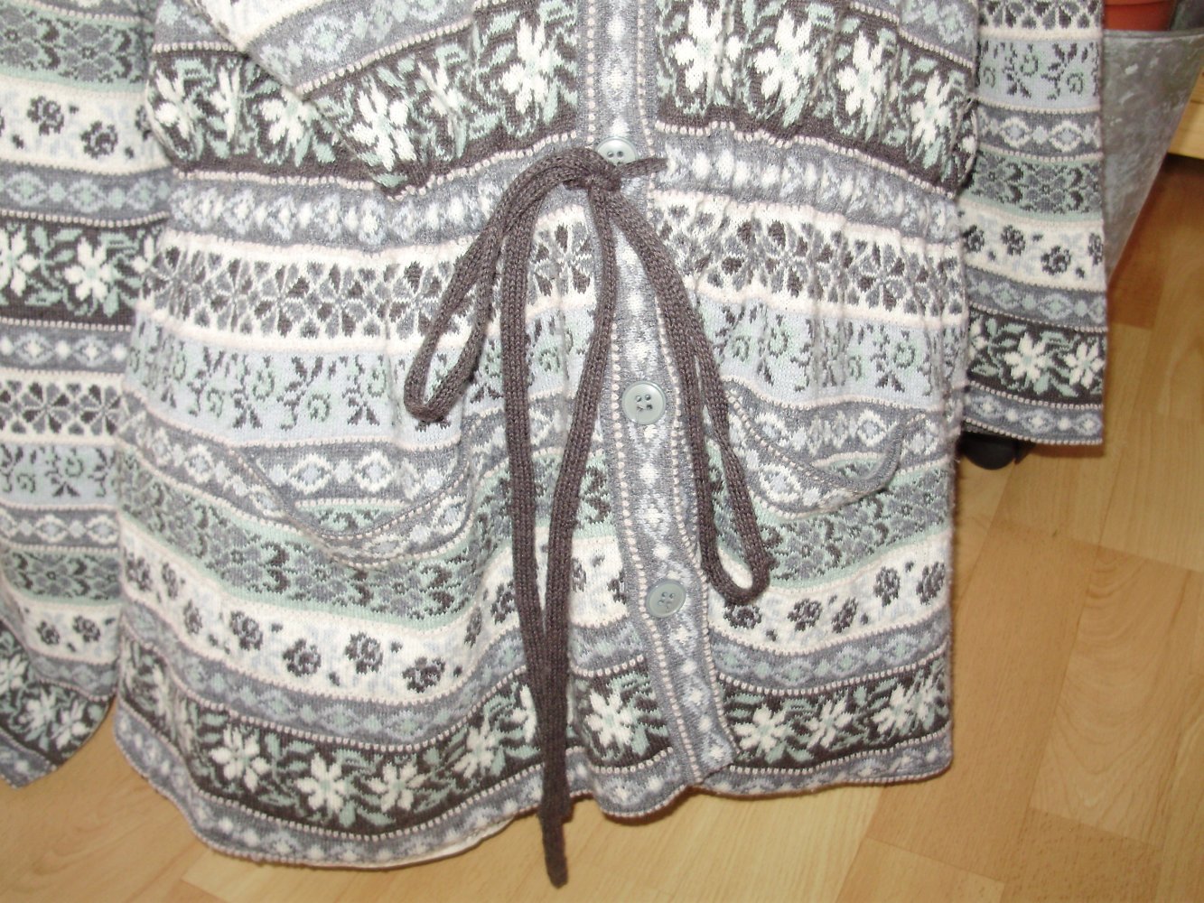 Kenzo Jungle Cardigan Pullover lang Kapuze Norweger Muster Wolle Gr L