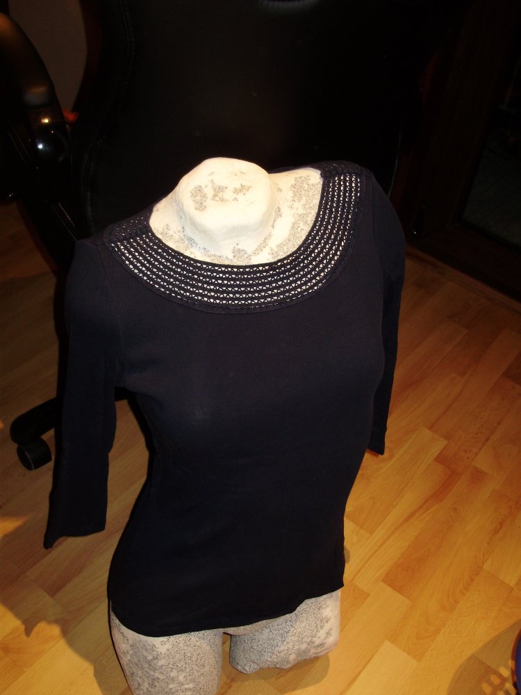 Ralph Lauren Shirt 7/8 Arm dunkelblau Lochmusterstickerei an Ausschnitt S