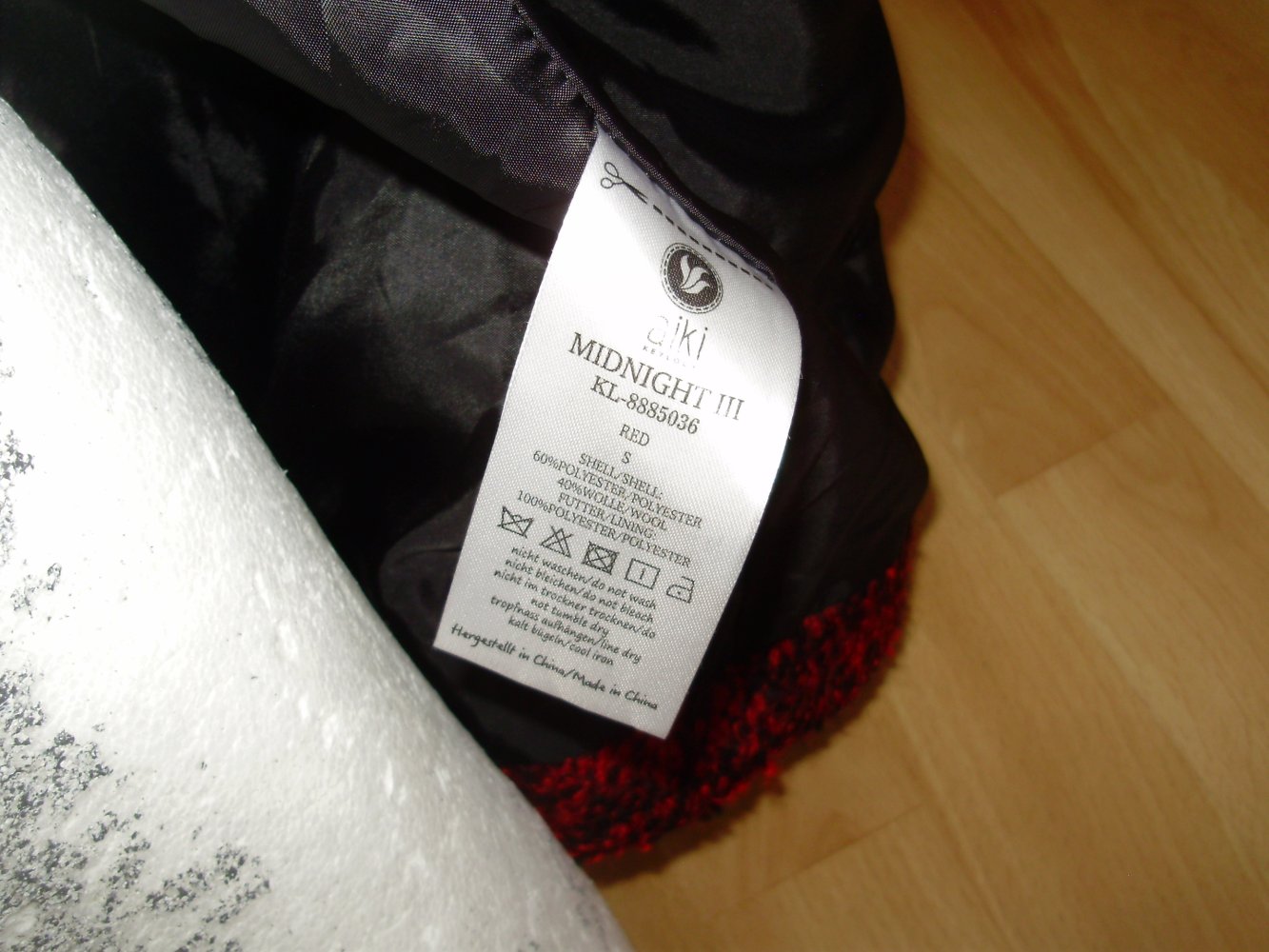 Aiki Mantel rot meliert Kapuze 40% Wolle S