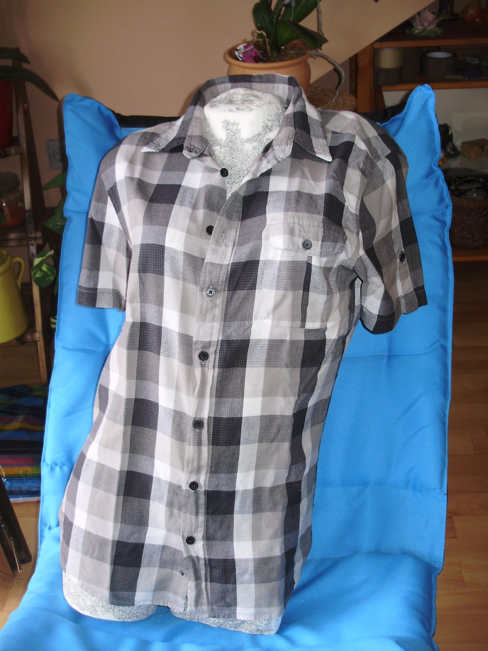 Pull & Bear lässige Bluse Karos Grautöne L