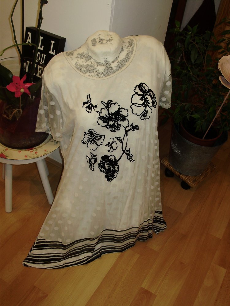 Kleid Tunika weiß schwarz zweilagig romantisch M L