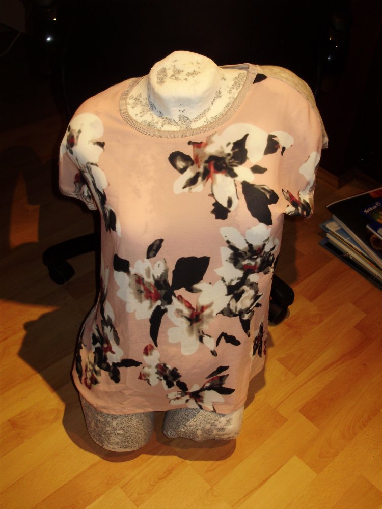 Fransa Shirt rose grau Blumen Gr S / M