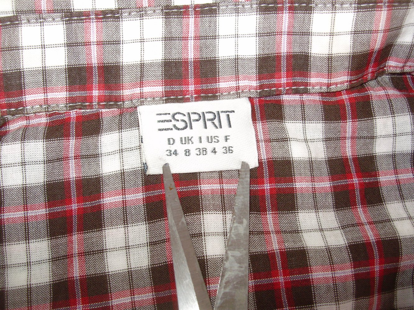 Esprit Bluse Langarm Karos rot weiß braun Gr 34 = S wie neu
