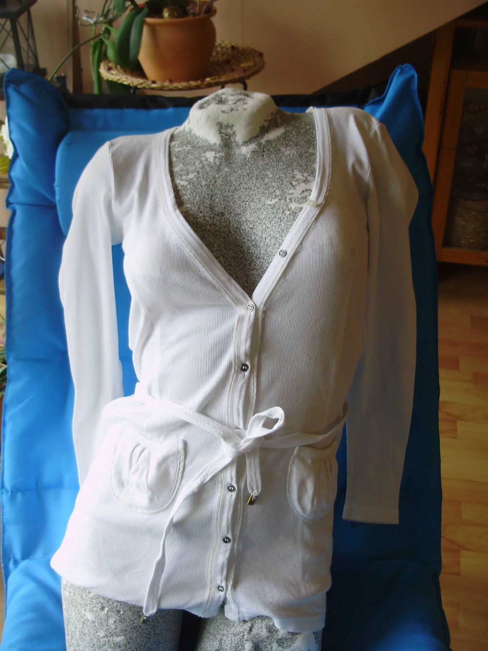 Orwell Cardigan leicht weiß Bindegürtel S
