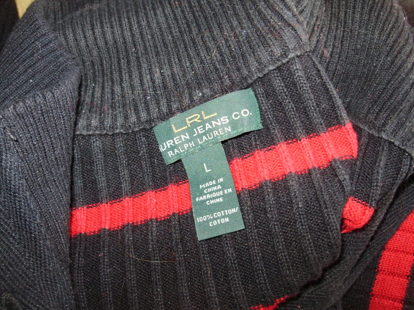 Ralp Lauren Polo Pullover Baumwolle Schwarz rot L