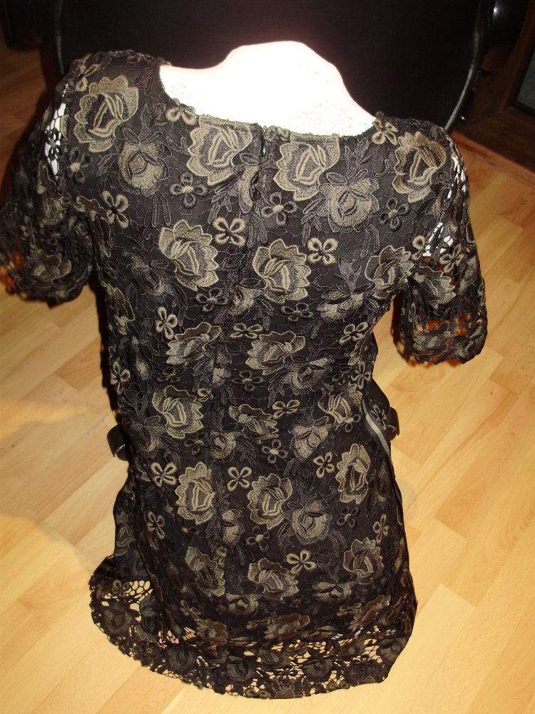 More & More Kleid schwarz khaki Spitze 36 wie neu