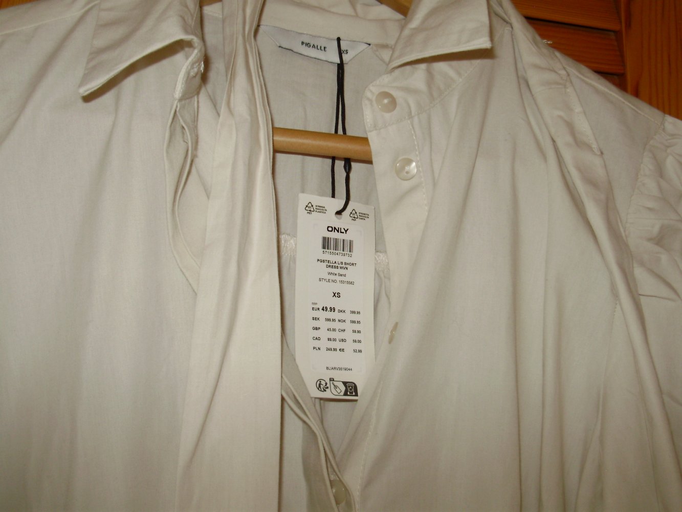 Only Pigalle Hemblusen Kleid beige weite Ärmel XS S Neu mit Etikett