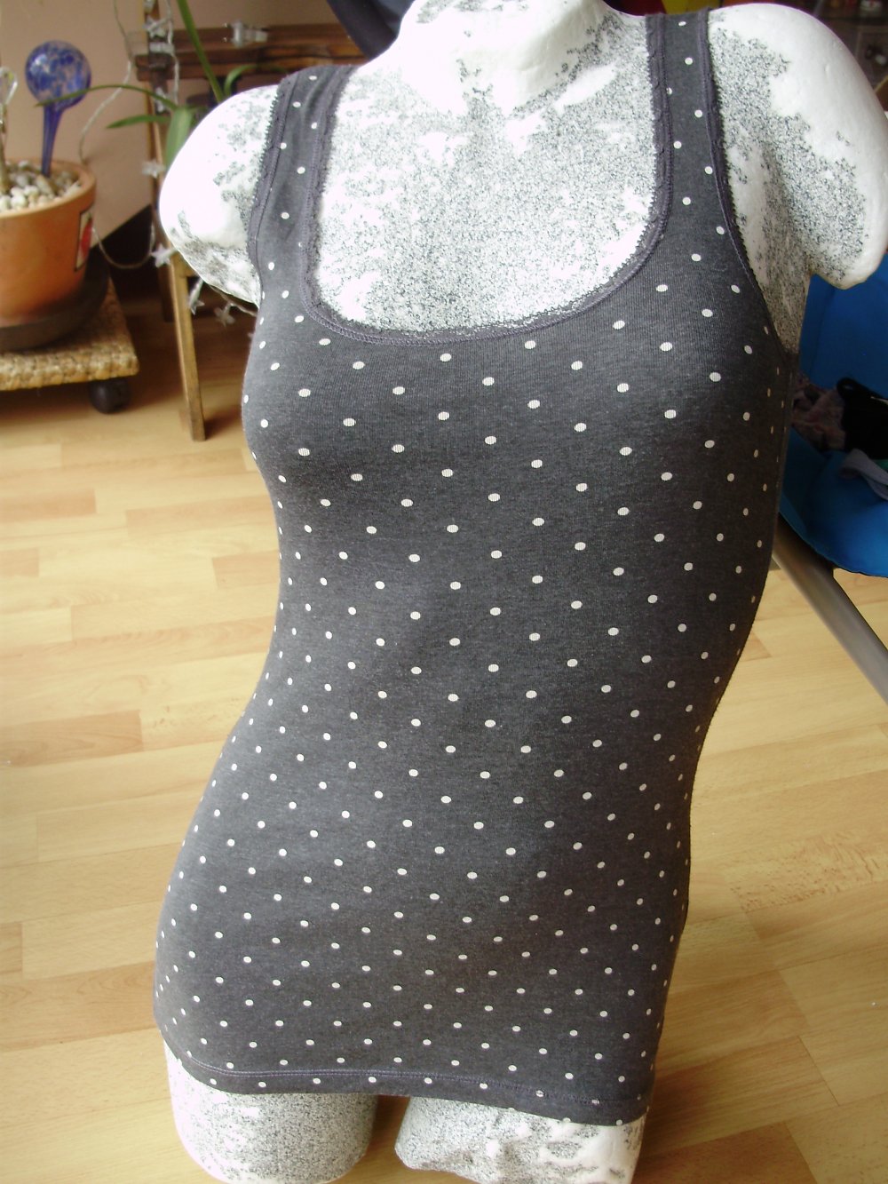 H&M Top hellgrau kleine Pünktchen/ dots Spitze Gr S wie neu