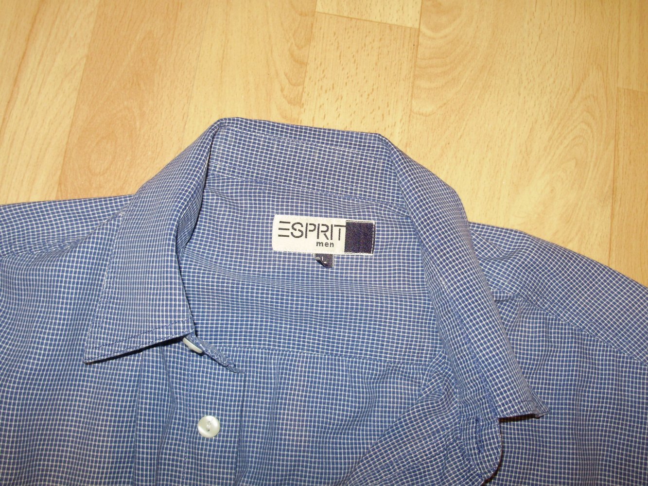 Esprit Langarm Hemd blau weiß kleine Karos 100% Baumwolle L