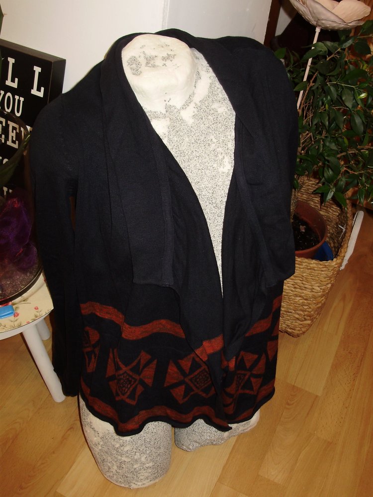 Only Cardigan dunkelblau orange Muster Aztek offen Schalkragen Gr S