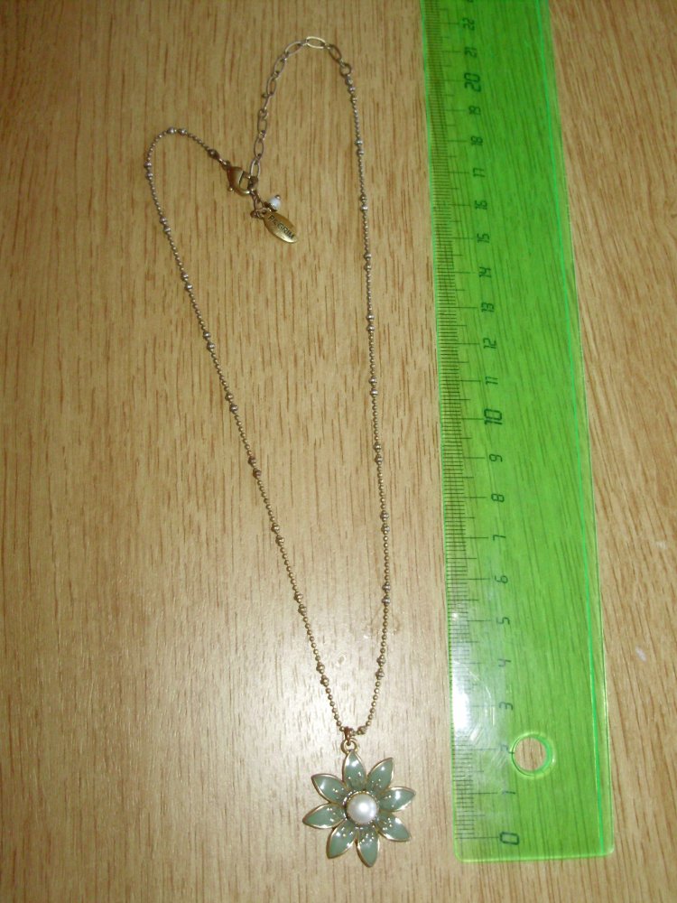 Pilgrim Kette gold antik Blüte graublau Perle