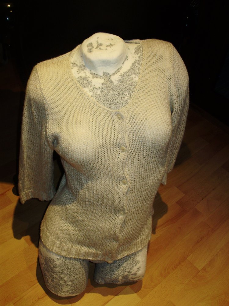 Esprit Cardigan beige Grobstrick Knöpfe Leinenanteil M