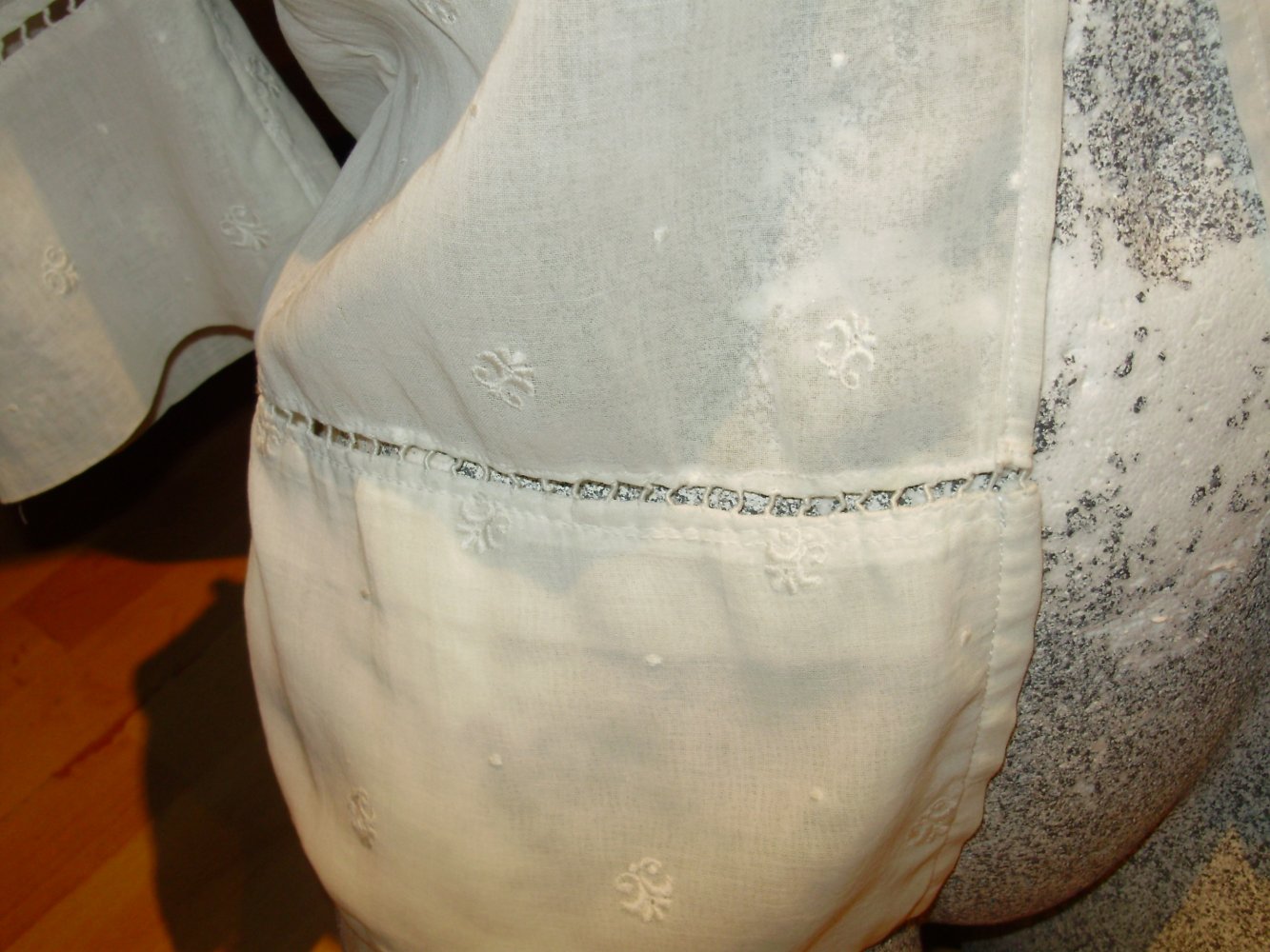 Vintage Jacke Bluse creme Hohlsaumstickerei S passend