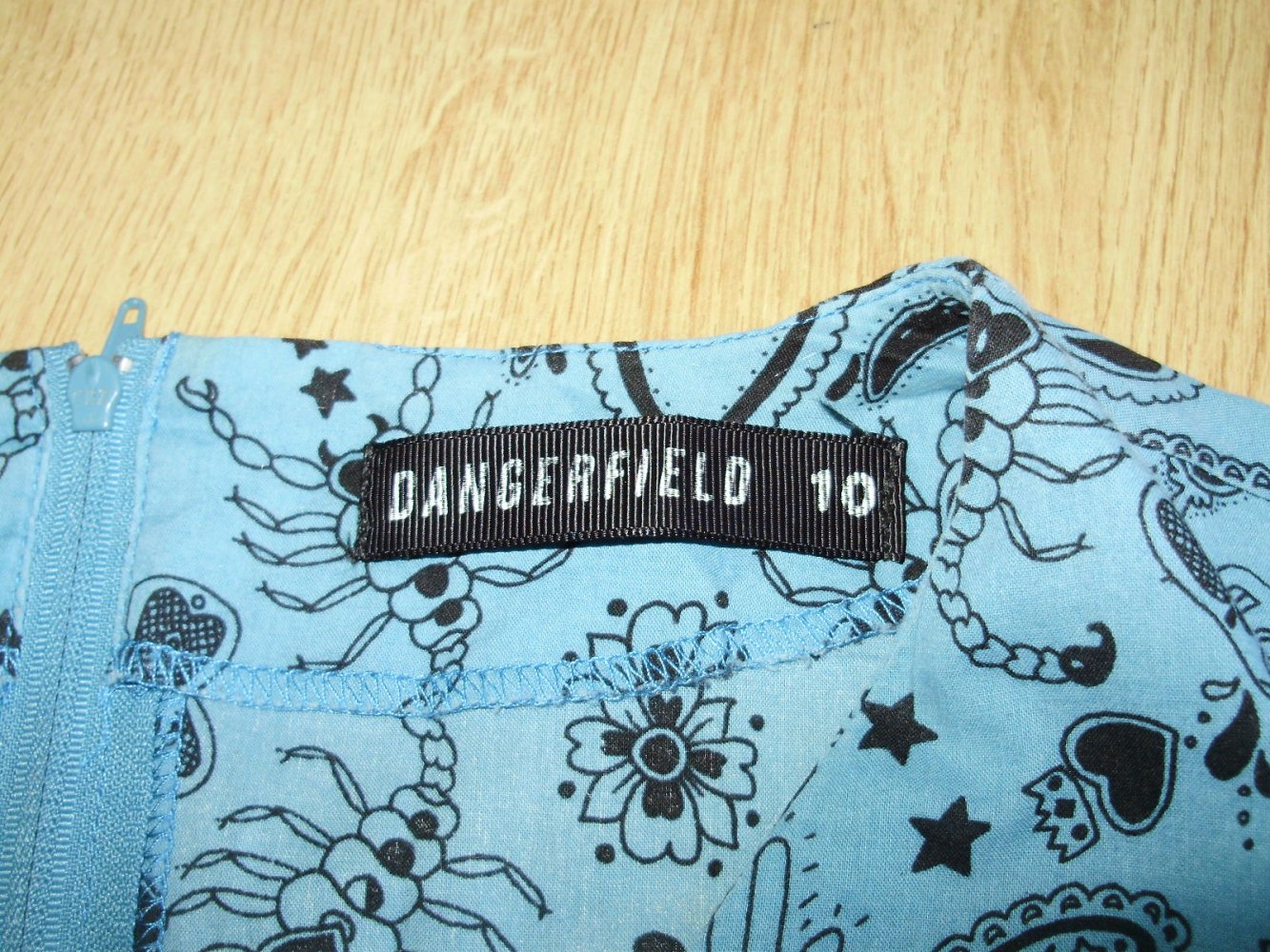 Dangerfield Kleid blau Muster Grunge gefüttert 10 = S/M