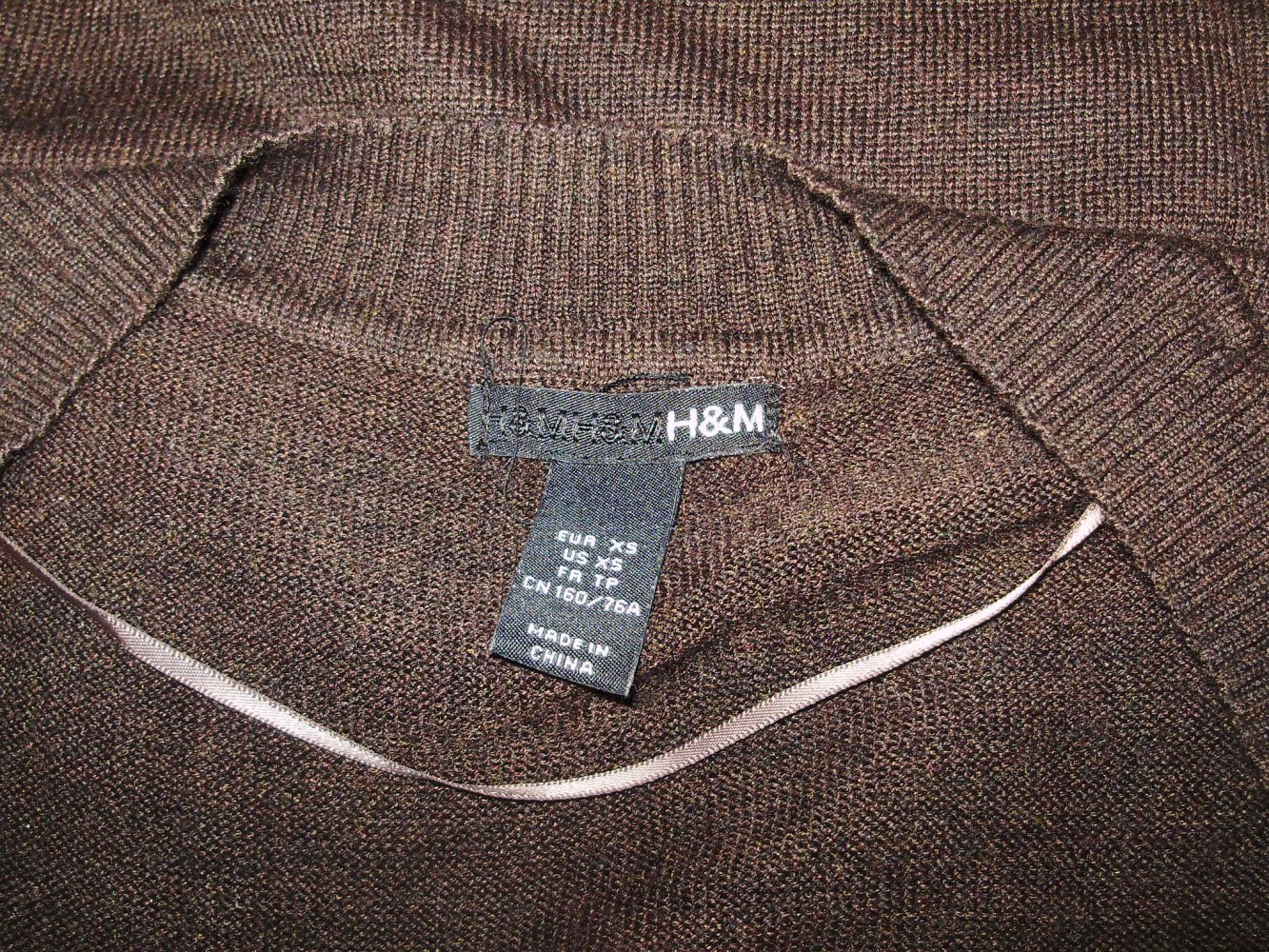H&M Pullunder lang braunmeliert Taschen weiter V-Ausschnitt S XS Wolle