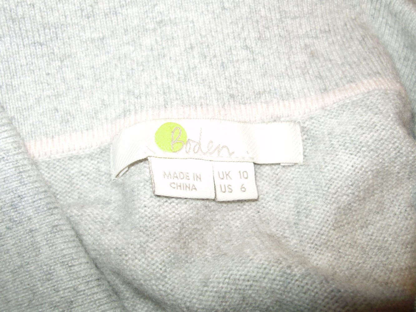 Boden Pullover Kragen hellgrau Wolle Kaschmir BW UK 10 US 6 = M/L