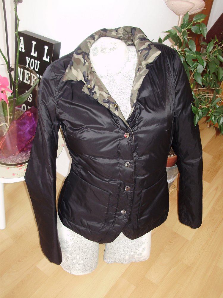 benetton Wende Stepp Daunen Jacke schwarz Camouflage Gr S passend