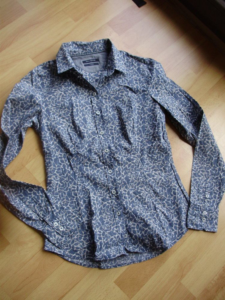 Marc O ´Polo Bluse Stretch blau Muster Blätter XS S