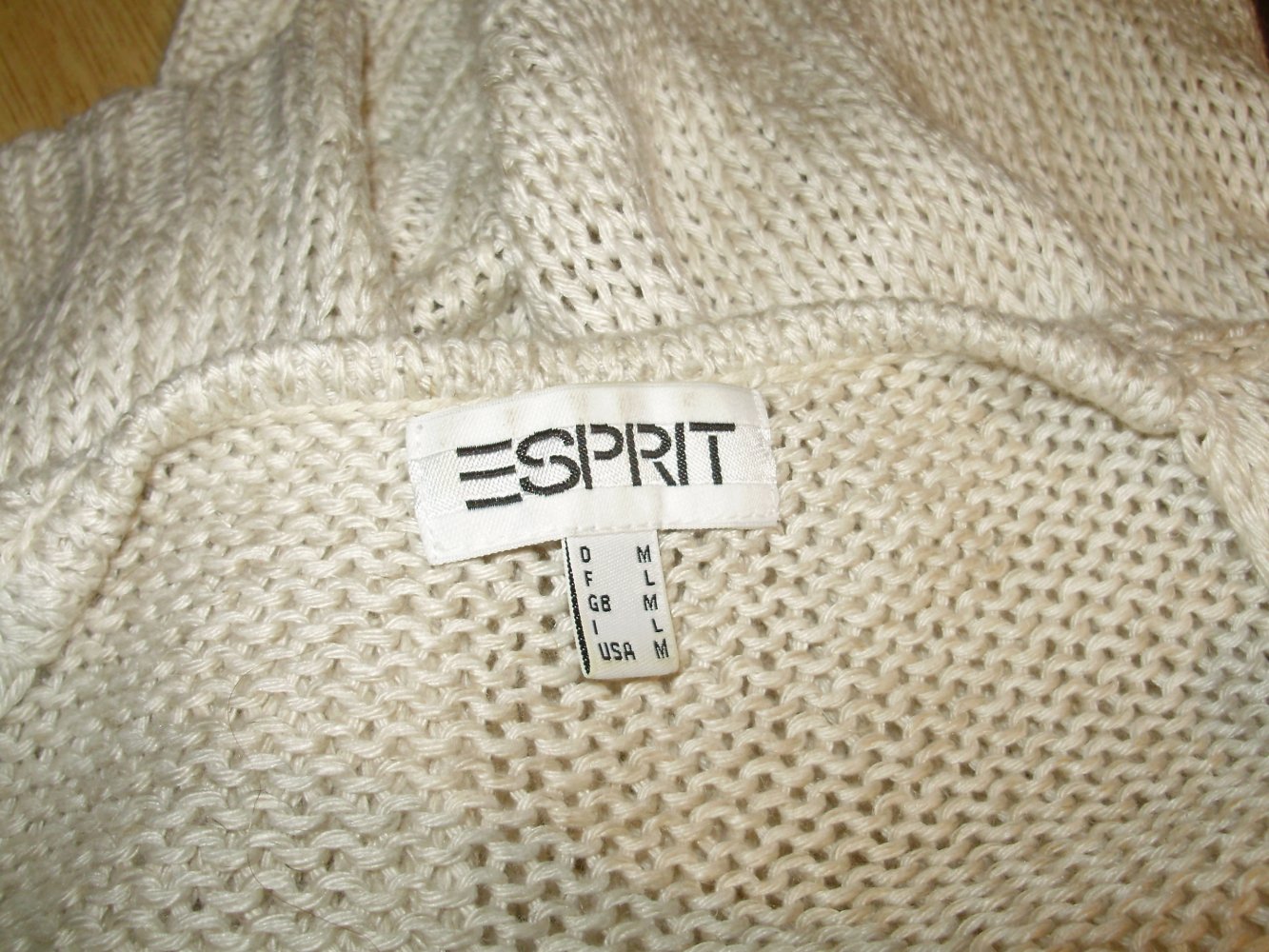 Esprit Cardigan beige Grobstrick Knöpfe Leinenanteil M