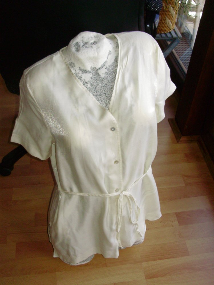 Duo Kurzarm Bluse Tunika Bindegürtel cremefarben 40