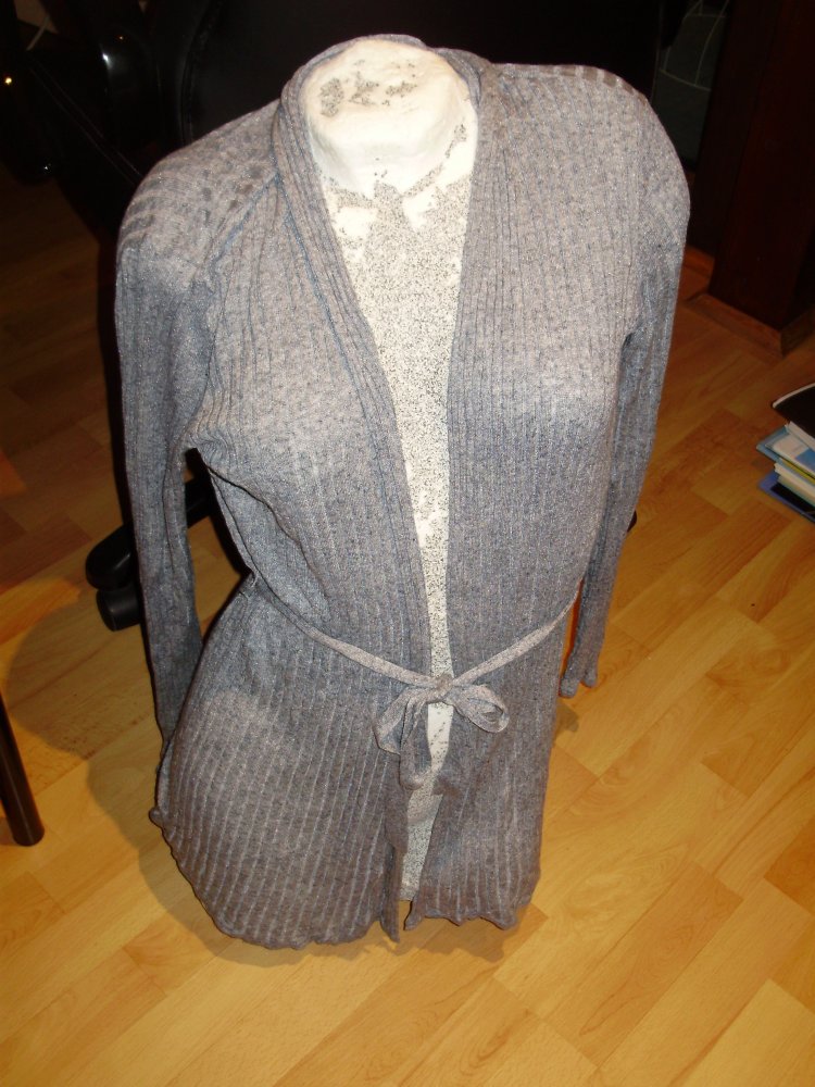 Esprit Cardigan lang Strickmantel graublau Gr L