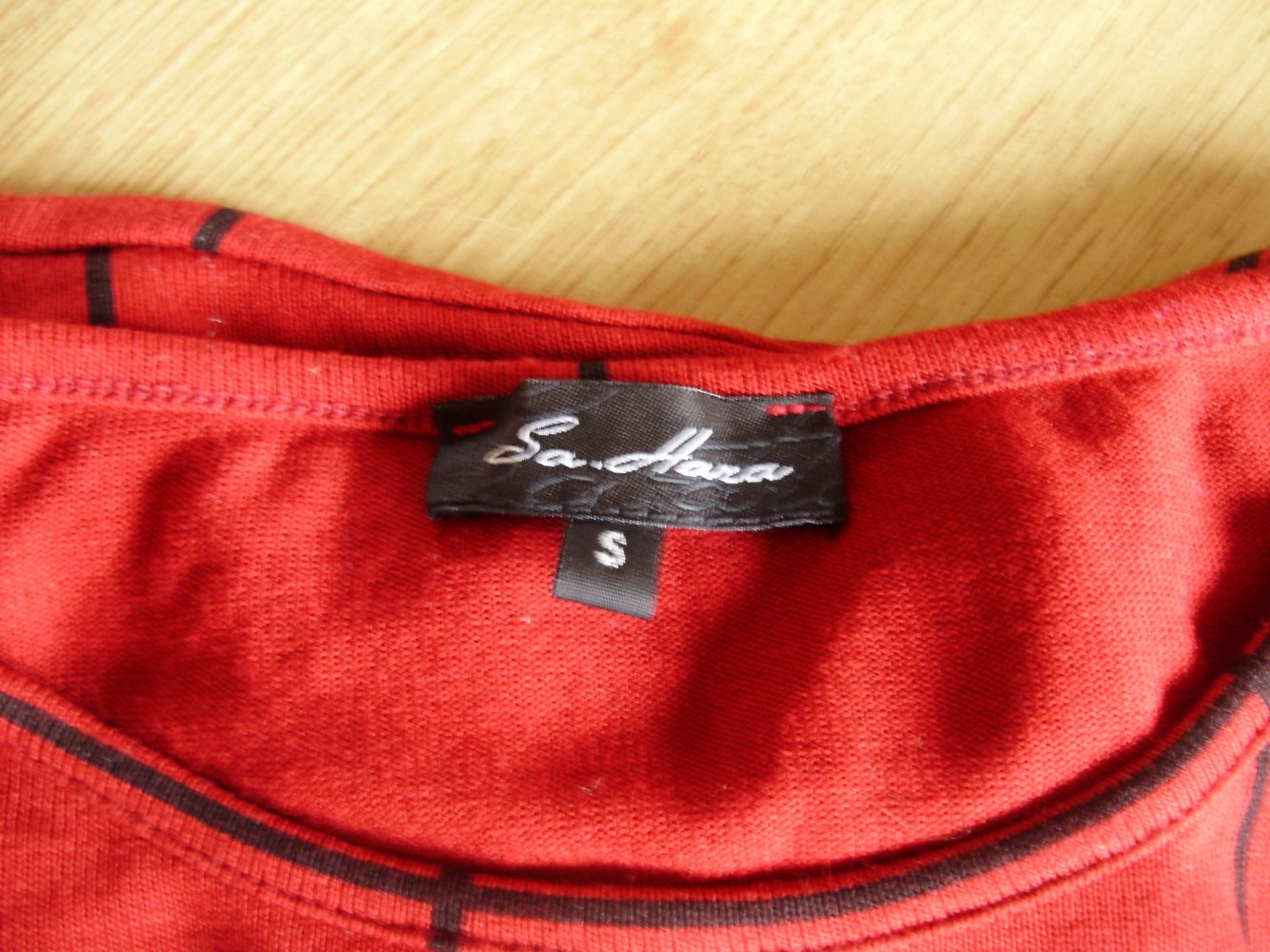 SaHara Feinstrick Pullover rot schwarze Karos 7/8 Arme S