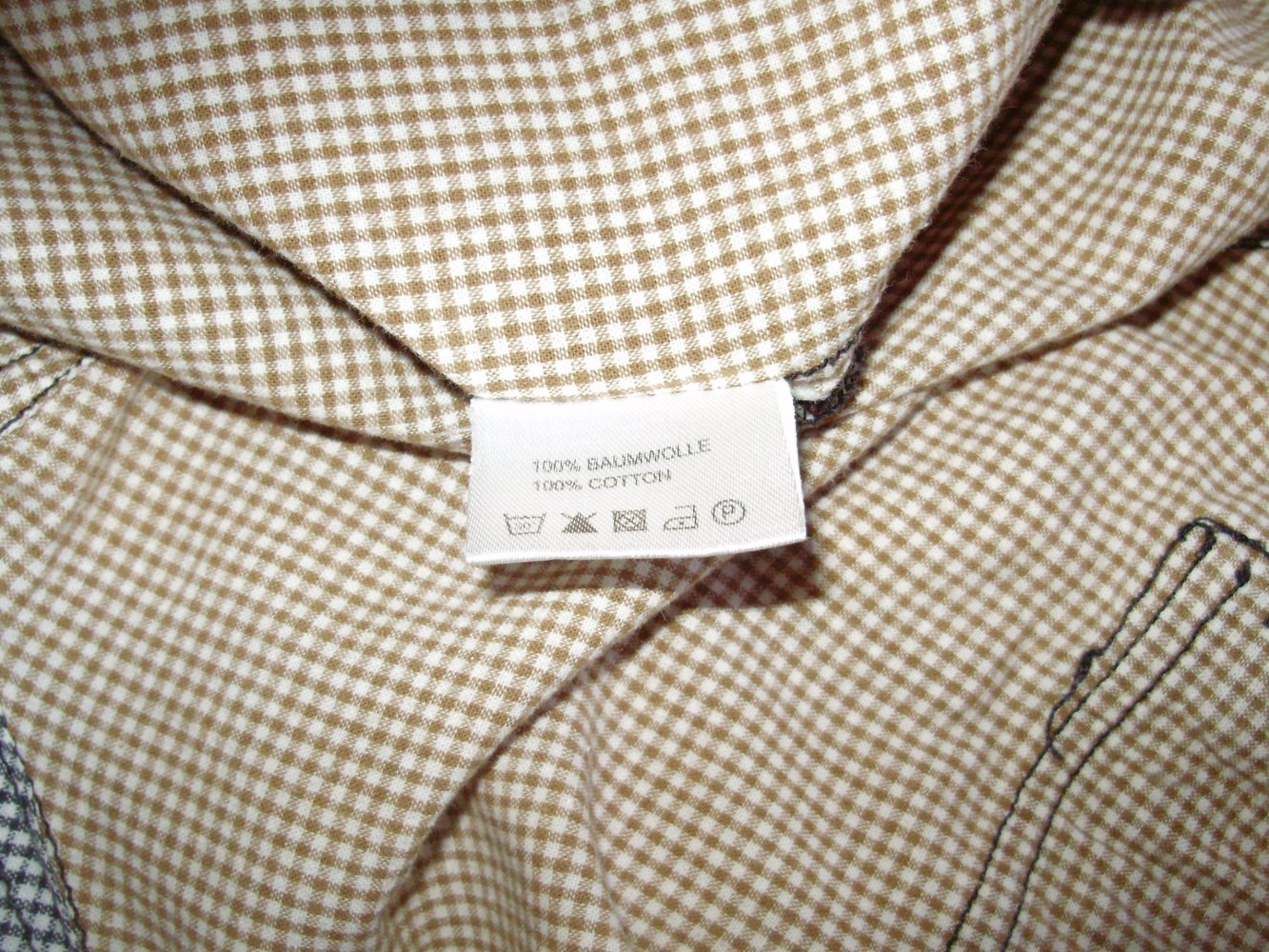 Key Largo Bluse beige blau kariert Baumwolle M