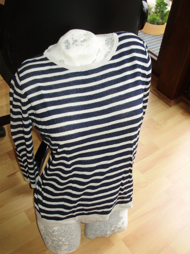 Hugo Boss Pullover Feinstrick Streifen beige - dunkelblau L