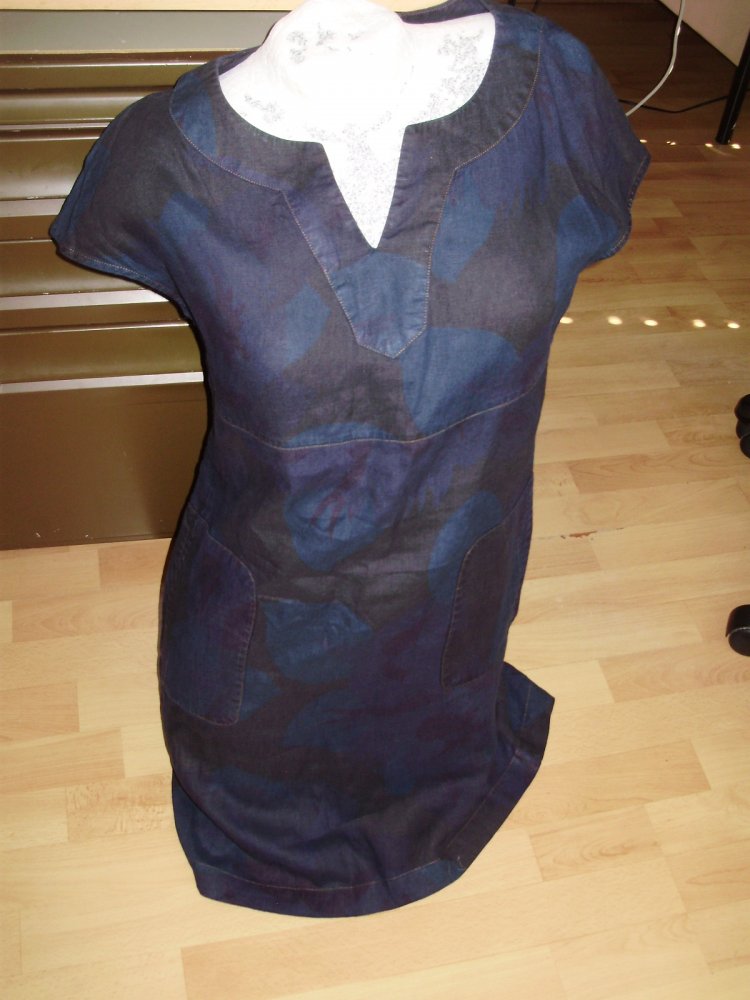 Kleid Leinen blau braun M passend