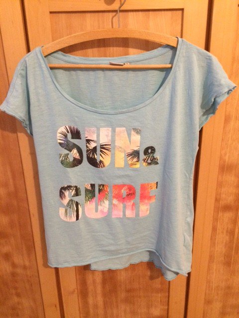 Azurblaues T-shirt surf & sun, S