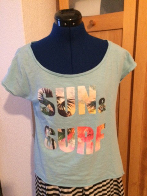 Azurblaues T-shirt surf & sun, S