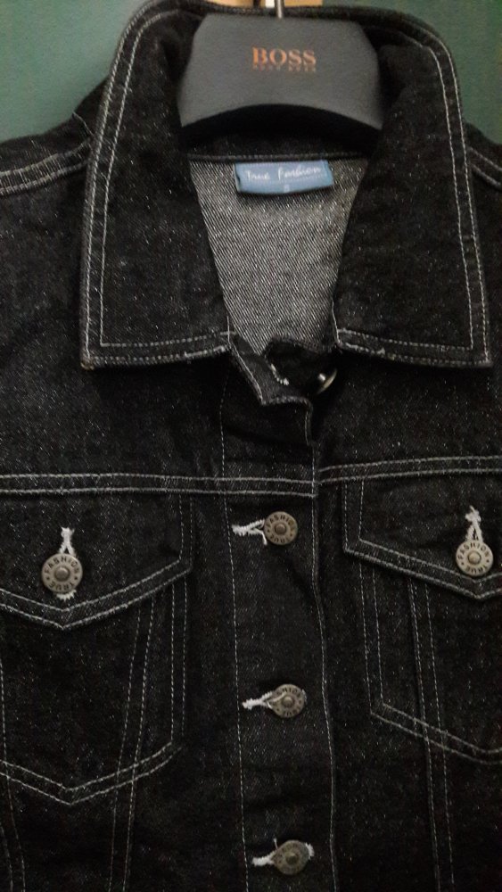 Schwarze Glitzer Jeans-Jacke  Gr. S