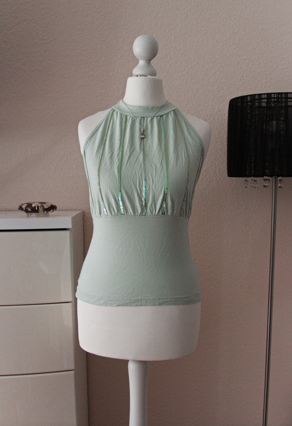 Top mit Pailletten, elegant, hübsch, chic, Mintgrün, Neckholder, Tanktop