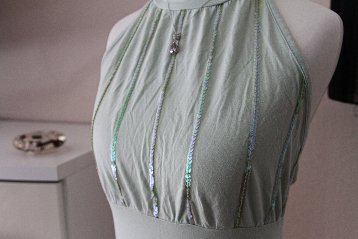 Top mit Pailletten, elegant, hübsch, chic, Mintgrün, Neckholder, Tanktop