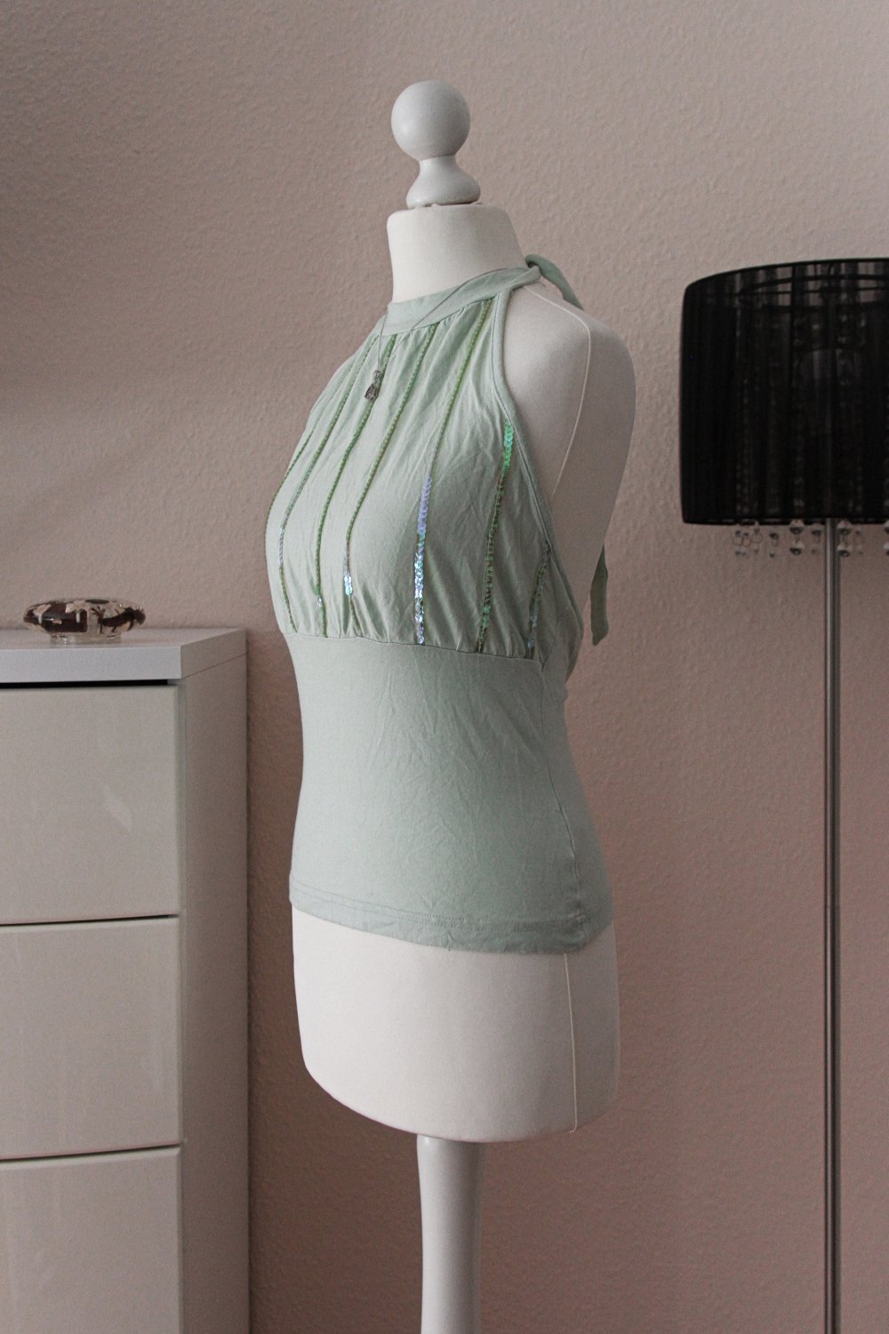 Top mit Pailletten, elegant, hübsch, chic, Mintgrün, Neckholder, Tanktop