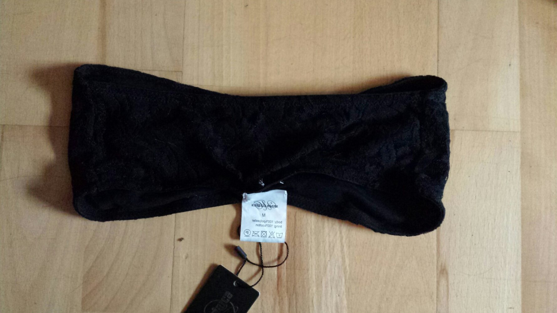 Schwarzes Bandeau, Bandeau-Top Oberteil Shirt aus Spitze, M, neu und ungetragen